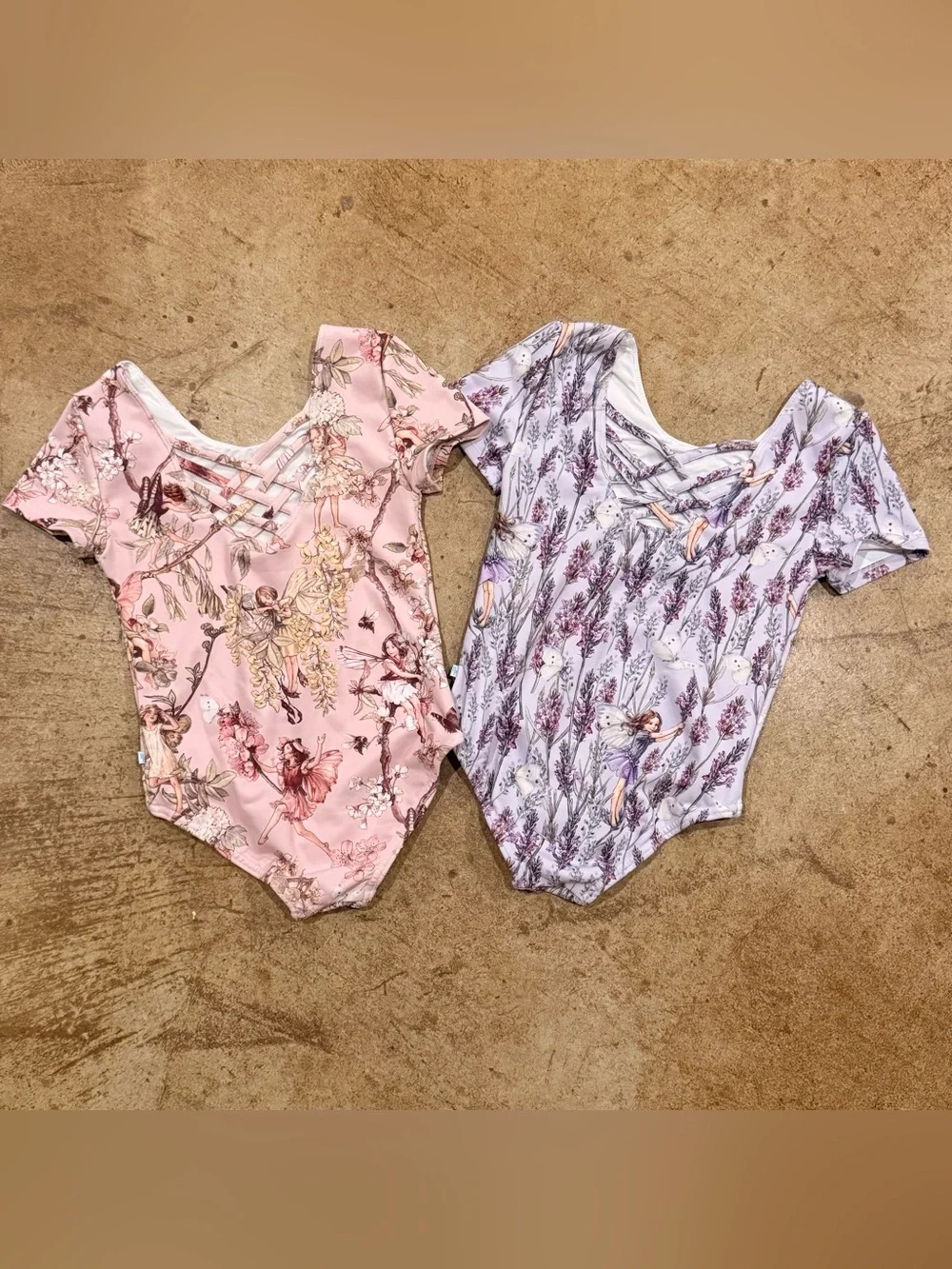 Set of 2 Posh Peanut Flower Fairies Criss-Cross Leotard lavender/trees size 8